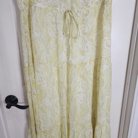 Lucky Brand Women Dress Ariel Tiered Maxi Ruffle Yellow Paisley Floral Prairie S - Picture 6 of 15